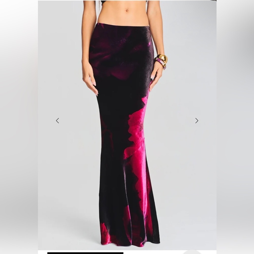 Retrofete FREYJA SKIRT Velvet Maxi Black Pink rose print $498 NWT L